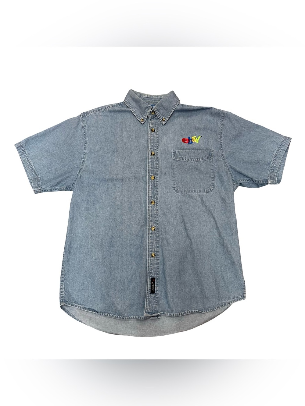 VTG eBay Denim Button Up Tshirt Employee Embroidered Size M UTF-8 Migration Swag